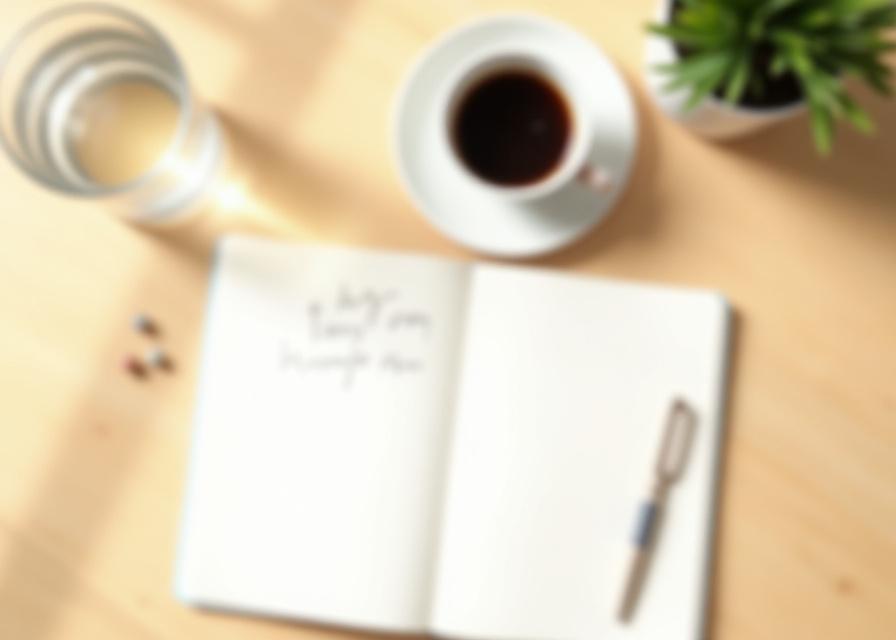 Sunlit minimalist morning desk setup