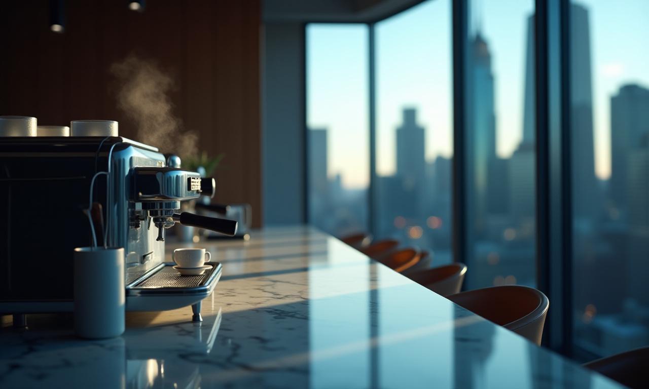 Modern professional workspace with a specialized espresso machine