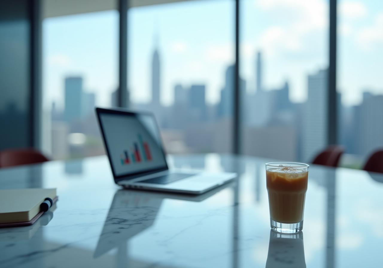 Modern business meeting with coffee and data charts