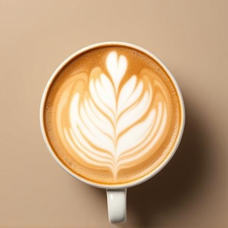 Intricate latte art leaf design in a ceramic cup