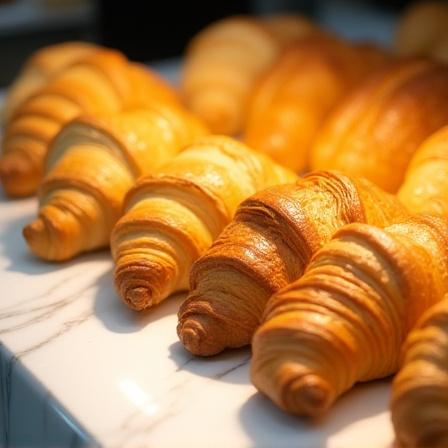 Assorted fresh golden pastries on a marble counter