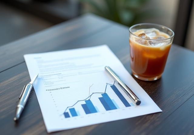 Close up of a professional strategy session documents and a coffee cup
